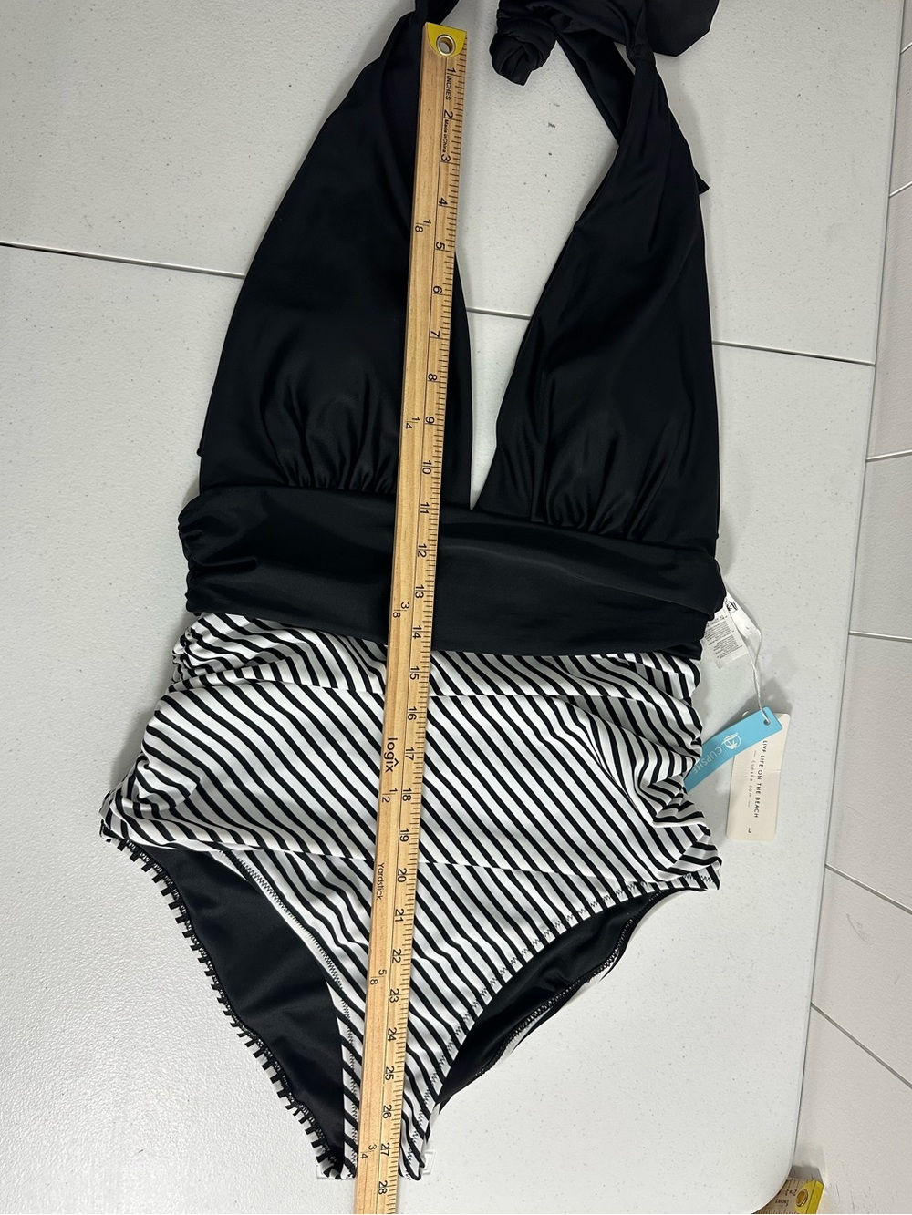 NEW Cupshe Sz L Black & White Striped Ruched Sides Maternity One-Piece Swimsuit - Picture 6 of 6